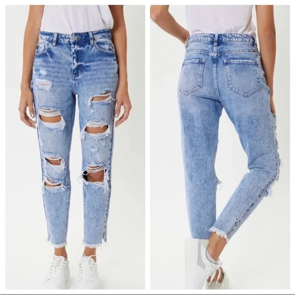 KANCAN Collie Super Distressed Acid Wash High Rise Mom Jeans - Picture 1 of 12